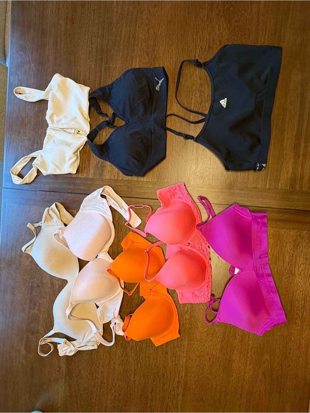 7 Bras Colorful Bright Variety VS Adidas Pink Arie 34B & Size Small